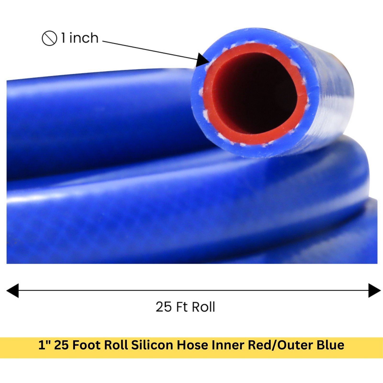 1" 25 Foot Roll Silicon Hose Inner Red/Outer Blue