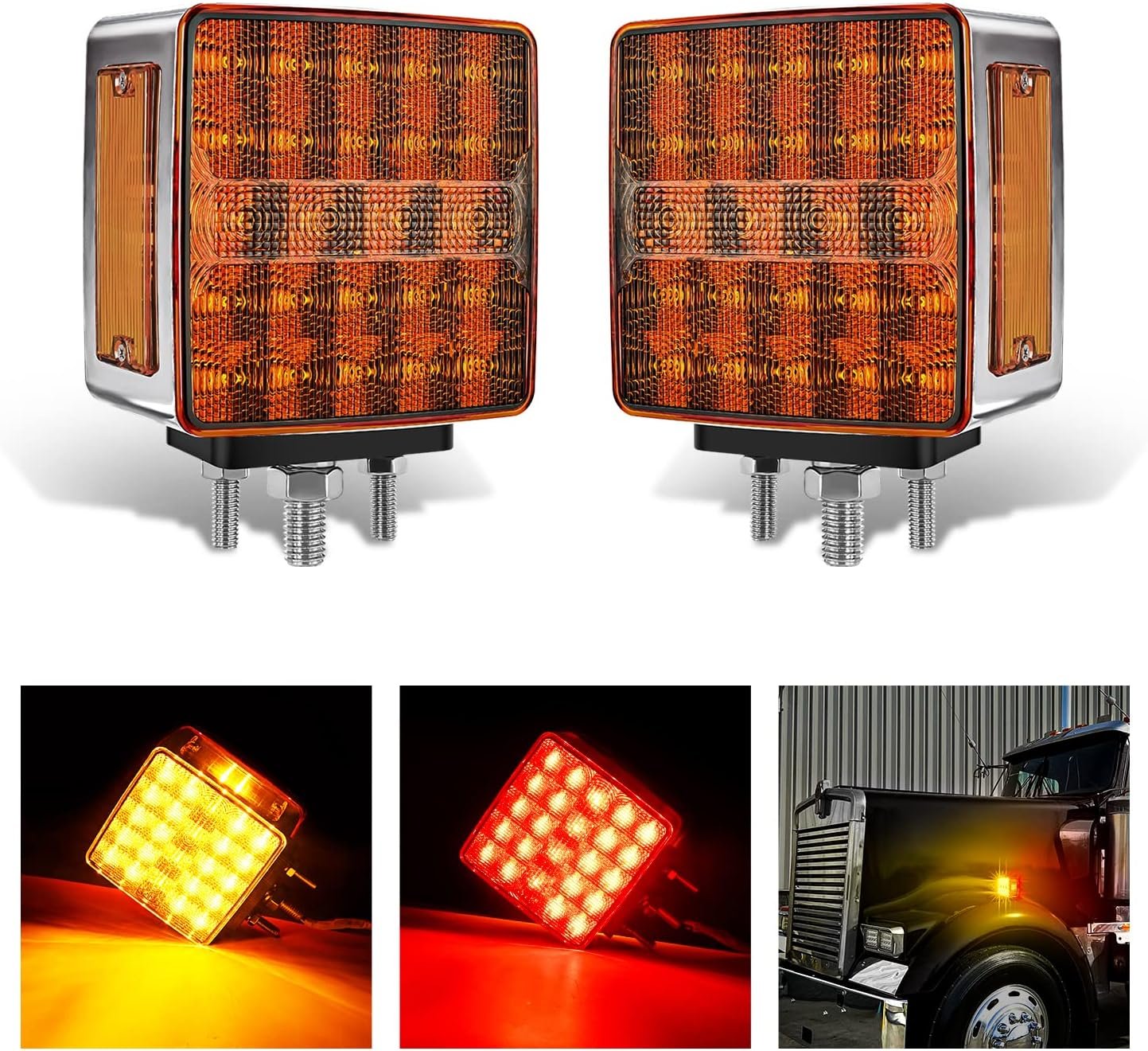 Partsam 2x Truck Trailer Square Double Face Pedestal Stop Turn Tail Light